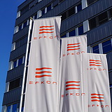 The image shows EFKON's headquarters located in Raaba, Austria 