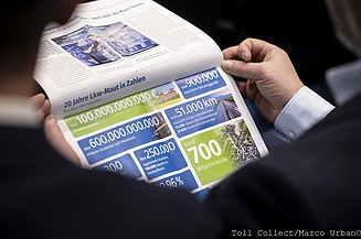 The image displays a print magazine of Toll Collect