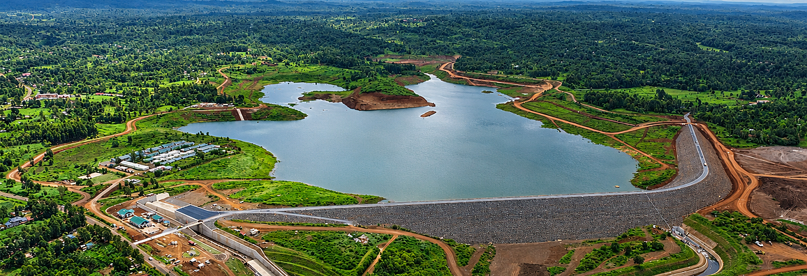 Reservoir and dam infrastructure viewed from above. Continuous monitoring supports safe and efficient operation.