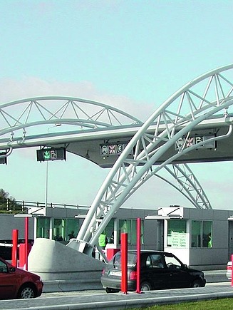 Image shows an EFKON Toll Plaza in Ireland